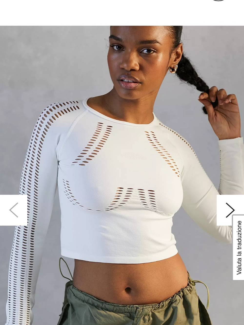 Free People Ivory Openwork Cropped Long-Sleeve Top